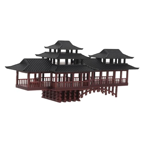 BESTYASH Miniatur Pavillon Gartendekoration Kunststoff Asiatische Architektur Modell mit Bogenbrücke und Langen Korridoren für Bonsai Aquarium Mikrolandschaft von BESTYASH
