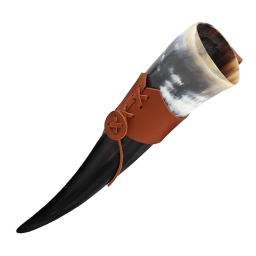 BESTYASH Mittelalterliches Trinkhorn mit PU Halter Historischer Wikinger Hornbecher für Cosplay Party und Vintage Home Decor Tragbar Rustikales Design Geeignet für Aufführungen und BESTYASH Mittelalterliches Trinkhorn mit PU Halter Historischer Wikinger Hornbecher für Cosplay Party und Vintage Home Decor Tragbar Rustikales Design Geeignet für Aufführungen und von BESTYASH