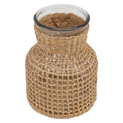 BESTYASH Natürliche Grasgewebte Vase mit Kreativem Design Khakifarbene Dekoration Stilvoller Blumenhalter für Home Office und Wohnzimmertisch von BESTYASH