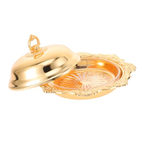 BESTYASH Rundes Dekoratives Snacktablett aus Metall mit Deckel Multifunktionale Butterdose und Servierplatte für Nüsse Süßigkeiten Schmuck Kompakt und Leicht für Partys und Alltag von BESTYASH