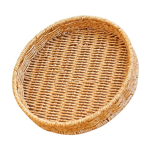 BESTYASH Rundes Geflochtenes Tablett Imitation Rattan Stilvolles Serviertablett für Snacks Früchte Aufbewahrung Wohnzimmer Esszimmer Hotel Lobbys Wiederverwendbar von BESTYASH