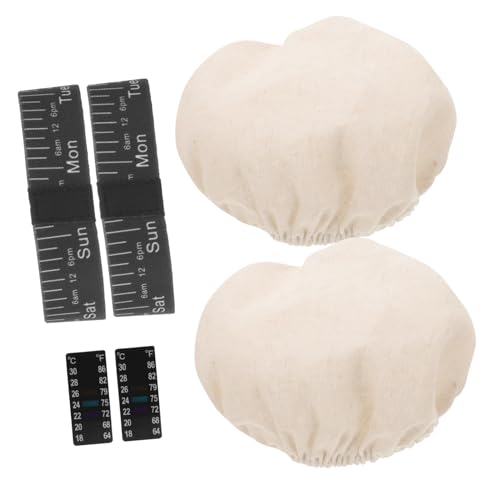 BESTYASH Sauerteig Starter Zubehör mit Thermometer Aufkleber und Elastischen Stoffbezügen Gärglas Zubehör für private Bäckerei fermentation mit Datumsmarkierung und Temperaturüberwachendem von BESTYASH