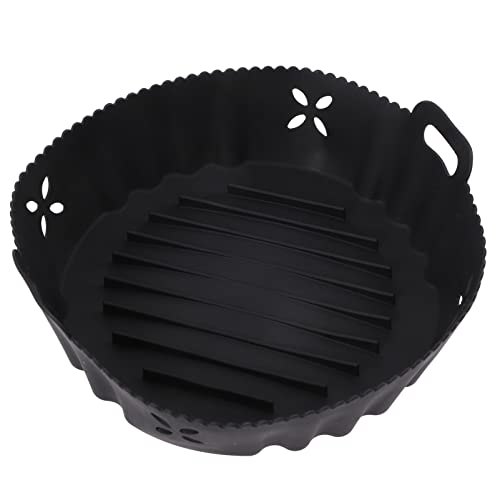 BESTYASH Silikon Air Fryer Liner Wiederverwendbare Silikonmatte für Heißluftfritteuse Antihaft Backform Rund Schwarz Multifunktional Spülmaschinenfest für Brot Snacks Hähnchenflügel von BESTYASH