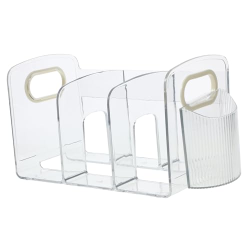 BESTYASH Transparenter Buchhalter Organizer mit Fächern und Stifthalter Multifunktionaler Schreibtisch Bücherständer für Studenten Desktop Aufbewahrung und Buchseitenhalter Platzsparend von BESTYASH