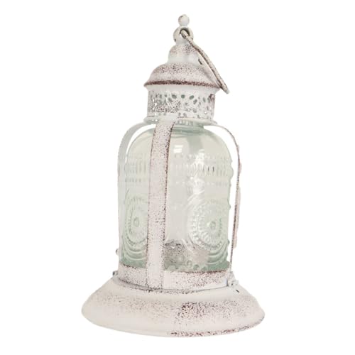 BESTYASH Vintage Stil Hängende Kerzenlaterne Weiß mit Glas Winddicht Kerzenhalter für Balkon und Innenbereich Delikates Retro Dekor für Tisch Hochzeit und Festliche Anlässe von BESTYASH