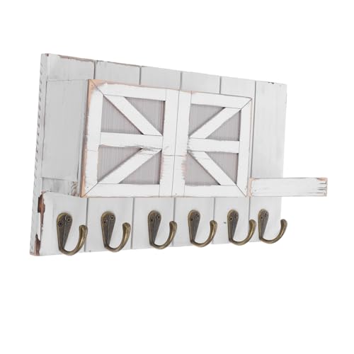 BESTYASH Weißer Vintage Wandregal Schlüssel und Briefhalter mit Haken Holz Garderobe mit Ablage Platzsparender Flur Organizer für Eingang und Eingangshalle BESTYASH Weißer Vintage Wandregal Schlüssel und Briefhalter mit Haken Holz Garderobe mit Ablage Platzsparender Flur Organizer für Eingang und Eingangshalle von BESTYASH