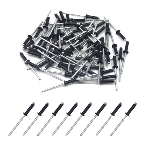 BESTYCHAO 100 Stück 3.2 x 12.7mm Aluminium-Blindnieten, Pop-Nieten mit offenem Ende, Packung mit 100 (Schwarz) von BESTYCHAO