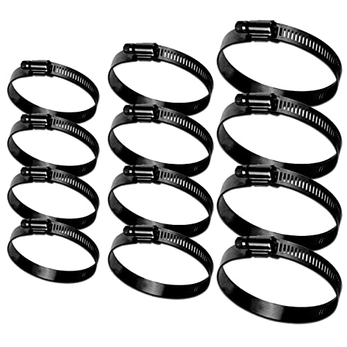 BESTYCHAO 12 Stück 2 Zoll 3 Zoll 4 Zoll Edelstahl Schneckengewinde-Schlauchschellen, verstellbare Schlauchschellen 27-51mm 52-76mm 78-102mm (Schwarz) von BESTYCHAO