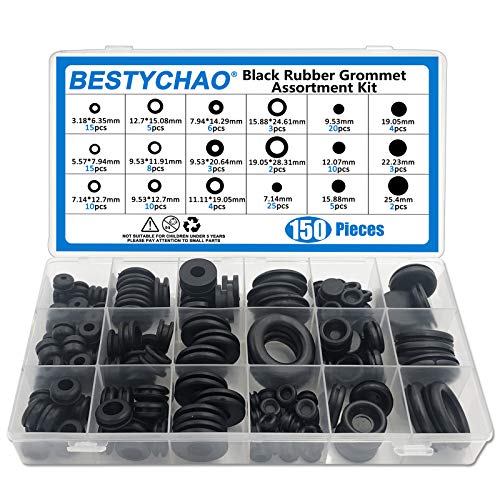 BESTYCHAO 150pcs 18 Größen Schwarze Gummitülle Elektrischer Leiter Dichtungsring-Sortiment zum Schutz von Drähten, Steckern und Kabeln BESTYCHAO 150pcs 18 Größen Schwarze Gummitülle Elektrischer Leiter Dichtungsring-Sortiment zum Schutz von Drähten, Steckern und Kabeln von BESTYCHAO
