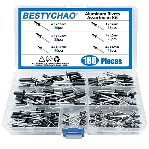 BESTYCHAO 180pcs 6 Größen Aluminium Blindnieten, Pop-Nieten-Sortiment-Set (Schwarz)… von BESTYCHAO