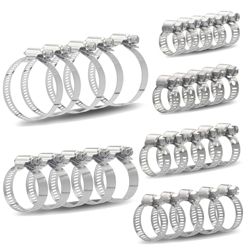 BESTYCHAO 30-teiliges Schneckengetriebe-Schlauchschellen-Sortiment aus Edelstahl mit einstellbarem Bereich 6-51mm(Silber) von BESTYCHAO