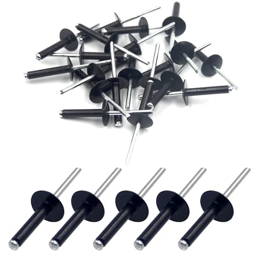 BESTYCHAO 50 Stück Aluminium-Blindnieten mit großem Flansch 4,8 mm x 25 mm, 50er-Pack (schwarz) von BESTYCHAO