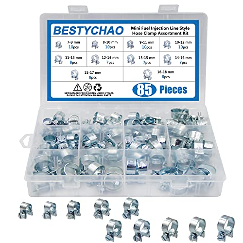 BESTYCHAO Mini Einspritzschlauchschellen Verzinkt 85 Stück 7-18mm Bereich Einstellbare Schlauchschellen Sortiment Benzinrohrschellen für Autos, Traktoren und andere Bereiche (Silber) von BESTYCHAO