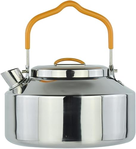 Wasserkessel 1L aus Edelstahl, Teekessel Camping, Campings Wasserkocher, Tragbarer Campingkessel 1000ml für Zuhause, Wasserkessels für Kochen im Freien, Picknick, Wandern, Camping Zubehör(Braun) von BESTZMWK