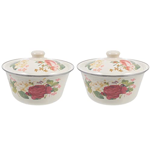 BESTonZON 2 Emaille Suppenschüssel Vintage Retro Mit Deckel - Rührschüssel Emailgeschirr Salatschüssel Ramen BESTonZON 2 Emaille Suppenschüssel Vintage Retro Mit Deckel - Rührschüssel Emailgeschirr Salatschüssel Ramen von BESTonZON