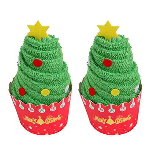 BESTONZON 2 STÜCKE Weihnachten Handtücher Kreative Baumwolle Badetuch Kuchen Modellierung Handtuch Waschlappen (Weihnachtsbaum) von BESTonZON