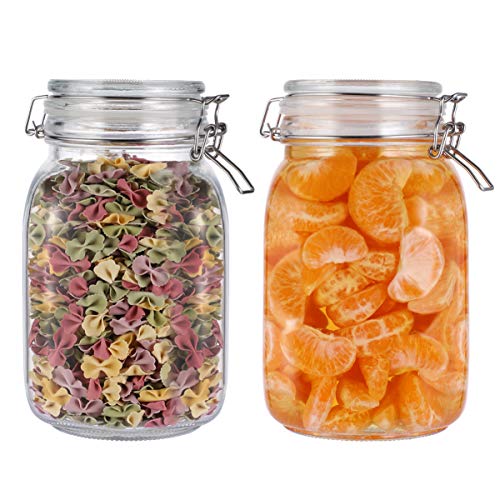 Gläser mit Bügelverschluss 2 teilig,Füllmenge 1.5L, Einmachgläser/Vorratsgläser/Aufbewahrungsgläser mit Deckel und Drahtbügel zum luftdichten Aufbewahren von BESTonZON