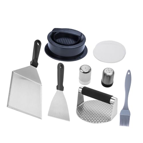 BESTonZON 1 Satz Burger Presse Vielseitige Kochwerkzeuge mit Pfannenwender Pinsel und Ölpapier für BBQ Camping und Küchenanwendungen Teiliges Set von BESTonZON