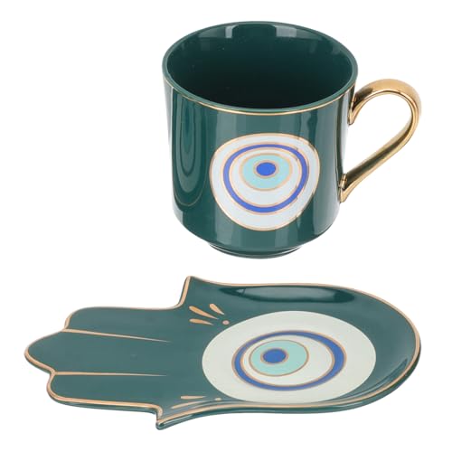 BESTonZON 1 Satz Hamsa Hand Böser Blick Glühwein Tasse Esspresso Tasse Getränke Tasse Glückliche Kaffeetasse Des Bösen Blicks Saftgläser Geschenk Becher Handheld Keramik Büro Rotweinglas von BESTonZON