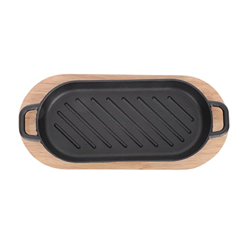 BESTonZON 1satz Gusseisen Steakplatte Rechteckige Grillplatte Für Und Gemüse Hochwertige Antihaft-oberfläche Für Grill Ofen Und Herd Inkl Holzunterlage Langlebig Und Einfach Zu Reinigen von BESTonZON