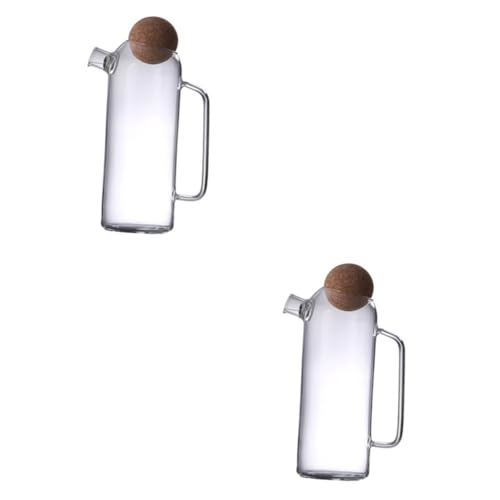 BESTonZON 2 Stk Teekanne Heißes Kaltes Wasser Krug Kanne Mit Deckel Wasserflaschen Glaskrüge Mit Deckel Teekessel Aus Glas Wasserkaraffe Mit Griff Bier Kann Glas Glasflasche Haushalt Kork von BESTonZON