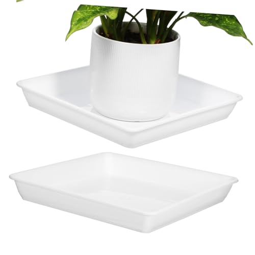 BESTonZON 2 Stück Blumentopf Tablett Quadratischer Untersetzer Für Blumentöpfe Wachsend Abfluss Tabletts Untertasse Quadratisches Pflanztablett Auffangschale Für Pflanzenwasser Groß Weiß PVC von BESTonZON