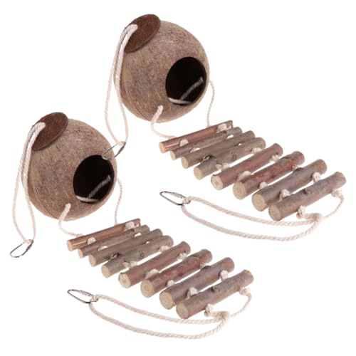 BESTonZON 2 Stück Kokosnussschalen Vogelnest mit Leiter Natürliches Hängendes Vogelnest für Papageien Sittiche Wetterfeste Nestbox Kletterfreundliches Versteck für Terrarien und Vogelkäfige BESTonZON 2 Stück Kokosnussschalen Vogelnest mit Leiter Natürliches Hängendes Vogelnest für Papageien Sittiche Wetterfeste Nestbox Kletterfreundliches Versteck für Terrarien und Vogelkäfige von BESTonZON