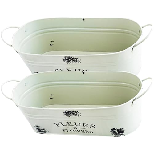 BESTonZON 2 Stück Metall Blumentöpfe im Vintage Stil Ovaler Dekorativer Eisenpflanzer für Balkon und Innenräume für Pflanzen Sukkulenten und Blumen Retro Blumentopf für und Gartendekoration von BESTonZON