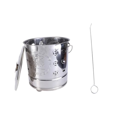 BESTonZON 2 Stück Teiliges Edelstahl Brennfass mit Zange Robuster Haushaltsverbrenner für Papier Laub und Abfall Tragbarer Langlebiger Verbrennungstonne für Garten und Haushalt Silberfarben von BESTonZON