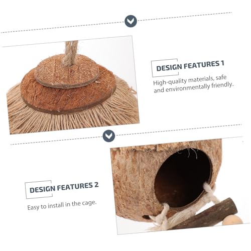BESTonZON 2 Stück Teiliges Kokosnussschalen Nest mit Leiter für Hamster und Kleintiere Natürliches Schlafbett und Kletterspielzeug Hygienisch Einfach zu Reinigen für Vogel und Hamsterkäfige von BESTonZON