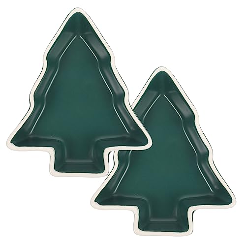 BESTonZON 2 Stücke Weihnachtsteller Porzellan Weihnachtsbaum Keramik Dipschalen Weihnachtsbaum Form Saucenschälchen Soße Vorspeise Obst Süßigkeiten Tablett Snacktablett, Grün von BESTonZON