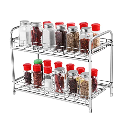 BESTonZON 2-Tier Gewürzregal mit ausziehbarem Design.Küche Counter Storage Organizer Halter für Gewürzgläser, Kräutergewürze, Platz-sparen Regal für Küche, Badezimmer, Schränke von BESTonZON