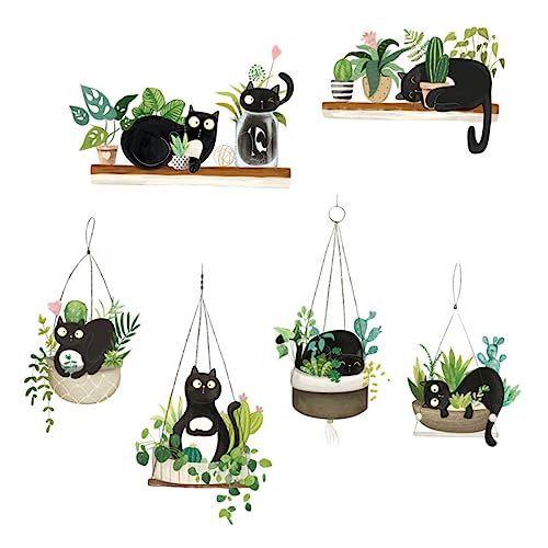 BESTonZON 2stücke Wandaufkleber Mit Cartoon-katzen Und Pflanzen-design Für Kinderzimmer Badezimmer Nachttische Schränke Einfach Anzuwendende Und Abzunehmende Wanddeko-aufkleber Aus Hochwerti von BESTonZON
