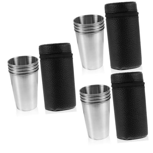 BESTonZON Gläser 3 Sets Edelstahl-Bierkrug Glas Teebecher Glas Weingläser Camping-Zubehör Stapelbare Metallbecher Stapelbare Pint-Becher Metall-Schnapsgläser Camping-Getränkebecher von BESTonZON