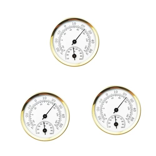 BESTonZON 3 Stück Mini Analog Hygrothermograph Goldfarben Präziser Temperatur Feuchtigkeitssensor Robust Kleines Thermometer für Innenbereiche Wie Kühlschrank Gewächshaus und Büro von BESTonZON