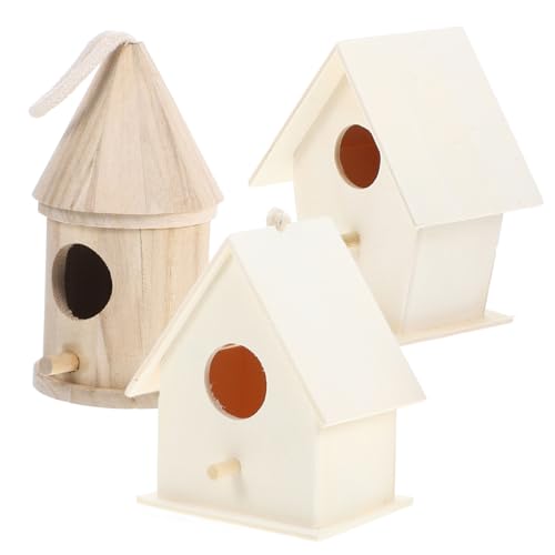 BESTonZON 3 Stück Teiliges DIY Holz vogelnest mit Aufhänger Unvollendetes Vogelhaus für Kleine Vögel Bastelhaus zum Bemalen Dekoratives Holz hängeornament für Garten und Innenbereich von BESTonZON