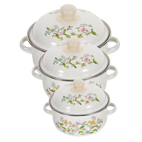 BESTonZON 3-Teiliges Set Emaille-Topf Kochtopf Suppentopf Milchtopf Kleiner Topf Pfanne Küchentöpfe Antihaft von BESTonZON
