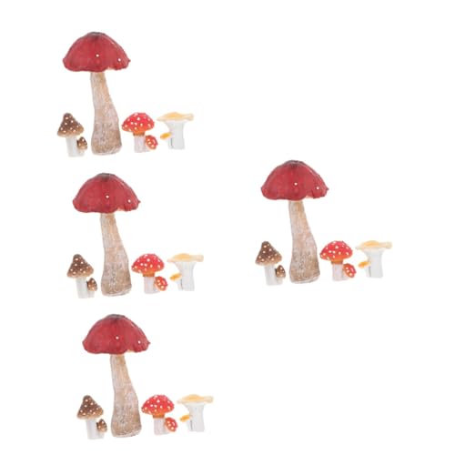 BESTonZON 4 Sätze Teiliges Set Miniatur Pilz Figuren Resin Deko Für Garten Bonsai Und DIY Projekte Süße Und Detailreiche Pilz Statuen Zur Verschönerung Von Pflanztöpfen Und 4 Stück * 4 von BESTonZON