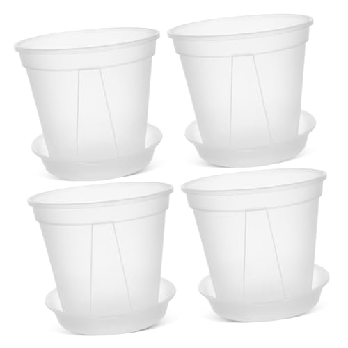 BESTonZON 4 Stück Atembare Pflanzentöpfe Gallonen Transparent mit Untersetzer für Orchideen Blumen und Erdbeeren Perfektes Pflanzgefäß für Garten und Zuhause von BESTonZON