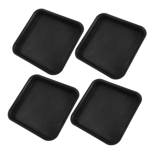 BESTonZON 4 Stück Blumenkübel-Untersetzer Quadratisch Schwarz Dickes Kunststoff-Tablett Pflanzschale mit Stabile Basis Wasserauffangend für Balkon Garten Wohnzimmer Platzsparend und von BESTonZON