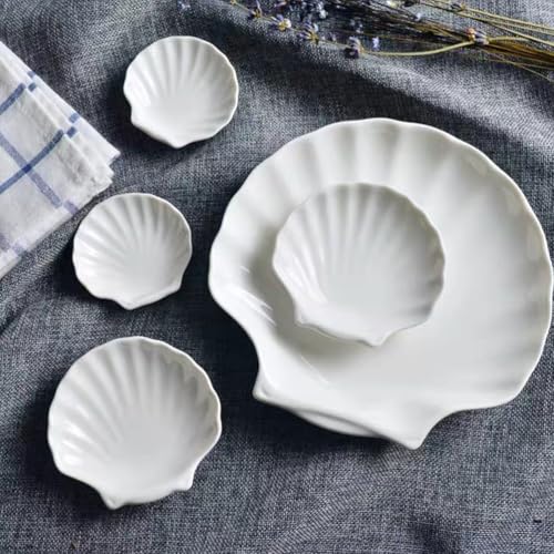 BESTonZON 4 Stück Vorspeisenteller in Muschelform, Muschel Perlmutt Keramik Teller Schale Teller Muschelform, Muschelschale Westlicher Teller Dipschalen Für Teekessel Schüsseln Für Dip-Sauce von BESTonZON