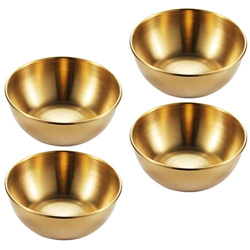 BESTonZON 4 Stück Saucenschälchen Edelstahl Schälchen Runde Dippschalen Stapelbar Sushi- Dip Schüsselchen Servierschalen Saucenschalen für Vorspeise Snack Sojasauce Küche Party Restaurant Gold von BESTonZON