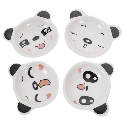 BESTonZON 4 Stück Saucenschalen Keramik Schälchen Mini Teller Saucenschälchen Panda Motiv Sushi Dippschalen Schüsselchen Servierschalen Tauchschalen für Vorspeise Snack Sojasauce von BESTonZON