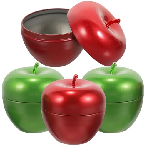 BESTonZON 4 Stück Tee-aufbewahrungsdose Apfelförmige Geschenkbox Keks-geschenkdose Aufbewahrungsbehälter Für Lebensmittel Behälter Für Rote Äpfel Geformte Gläser Plätzchen Tragbar Weißblech von BESTonZON