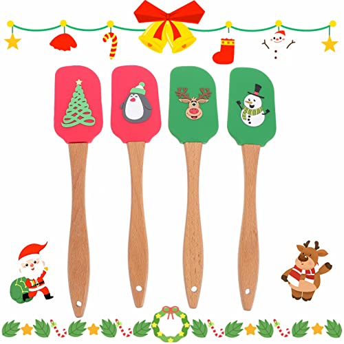 BESTonZON 4 St¨¹cke Silikon Spatel Teigschaber mit Holzgriff Teigspachtel Backen Spatel Spatula Kochspachtel Turner K¨¹chenhelfer Geschenke f¨¹r Weihnachten Kuchen Geb?ck Backwerkzeuge von BESTonZON