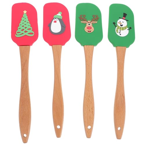 BESTonZON 4 Stücke Silikon Spatel Teigschaber mit Holzgriff Teigspachtel Backen Spatel Spatula Kochspachtel Turner Küchenhelfer Geschenke für Weihnachten Kuchen Gebäck Backwerkzeuge von BESTonZON