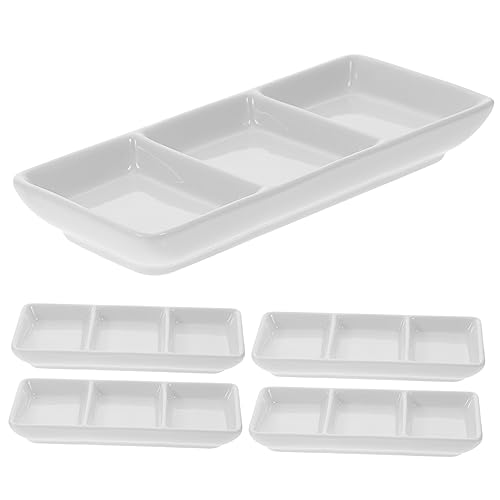 BESTonZON 5 Stück Drei-Gitter Mini-Teller Kleine Glasschüsseln Ketchup-Untertassen Dip-Schale 3Er-Set Keramik-Dip-Sauce-Schale von BESTonZON