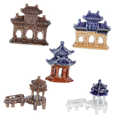 BESTonZON 5 Stück Teiliges Keramik pavillon Stilvolle Gartenornamente Fein Verarbeitet Langlebig und Farbecht für Bonsai Feengarten Terrasse und Bürodekoration von BESTonZON