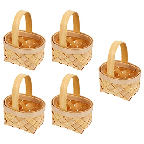 BESTonZON 5 Stücke Weidenkorb Mini Körbe Kleine Körbchen Mit Henkel Gewebter Korb Geflochtener Korb Holzkorb Rattan Korb Blumenkinder Flechtkorb Obstkorb Bambuskorb Henkelkorb Geschenke L von BESTonZON