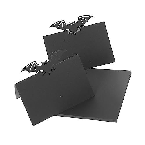 BESTonZON 50 Stück Sitzkarten Sitzplatzkarten Tischdekoration Halloween-Tischkarten Für Hochzeiten Leere Grußkarten Hochzeitszeremonie-Dekorationen Schwarze Fledermaus-Tischkarten von BESTonZON